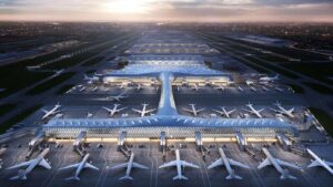 The 'Heathrow West' proposal, put forward by Arora Group, Bechtel and Scott Brownrigg, shows a shorter third runway extending to just 2,800-metres instead of 3,500-metres, negating the need to bridge over the M25 motorway.